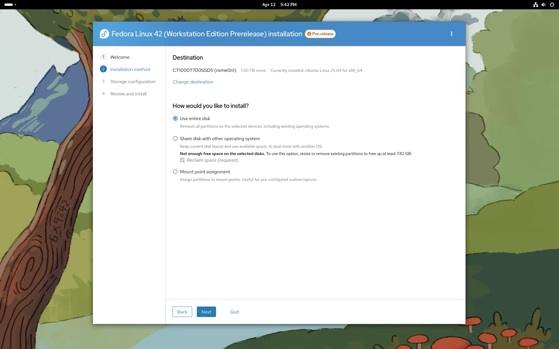 Fedora Workstation 42 installer