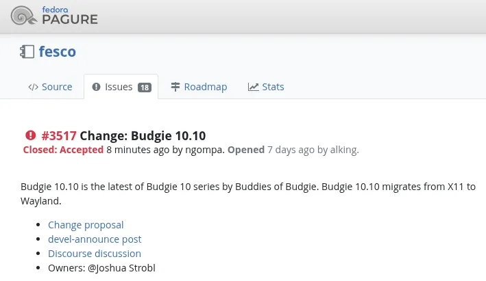 Budgie 10.10 change proposal approved