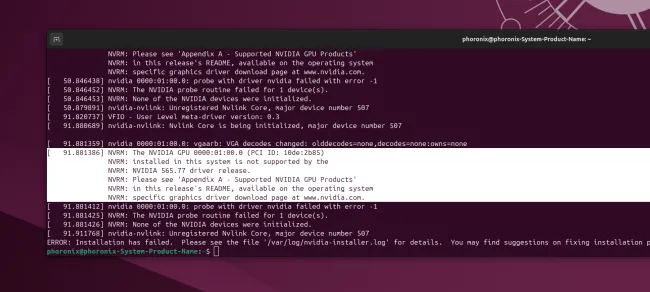 NVIDIA GeForce RTX 5090 driver failed