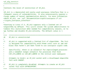 AF_ALG "Nightmare" Being Further Limited In Linux 7.3 With New Sysctl Knob