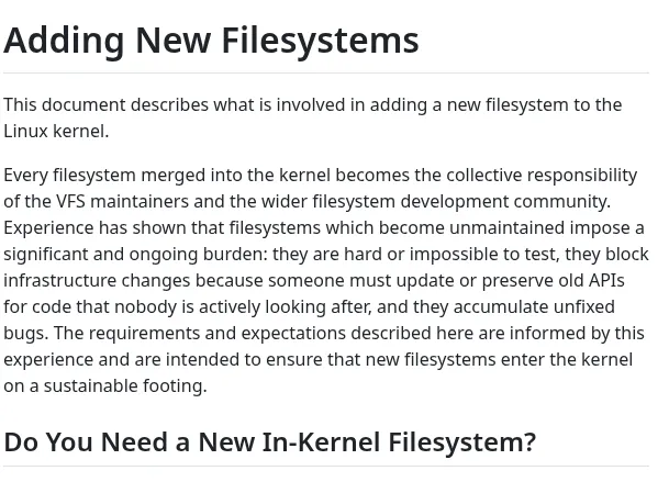 Linux stringe i criteri per l'integrazione di nuovi file system nel kernel