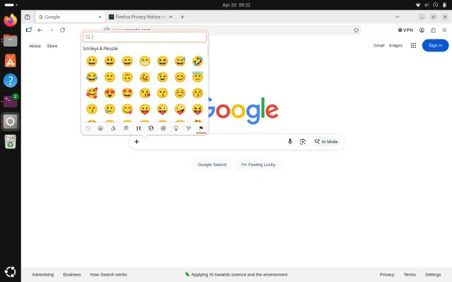 Firefox 150.0 Linux emoji picker