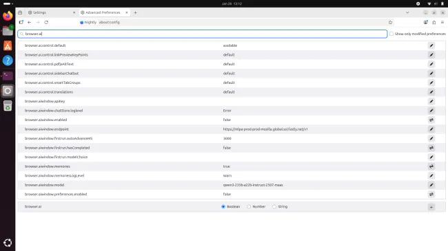Firefox AI window mode option