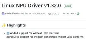 Intel Linux NPU Driver 1.32 Adds Wildcat Lake Support