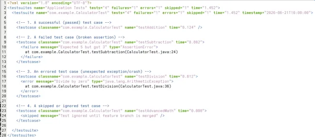 JUnit example output
