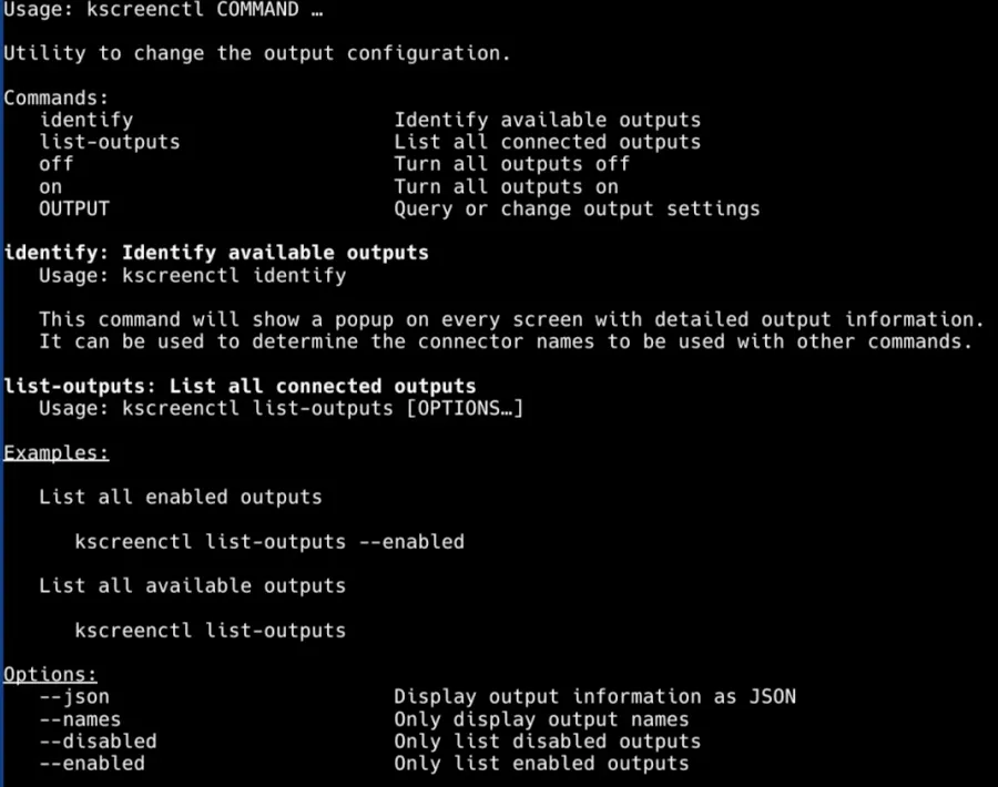 kscreenctl help