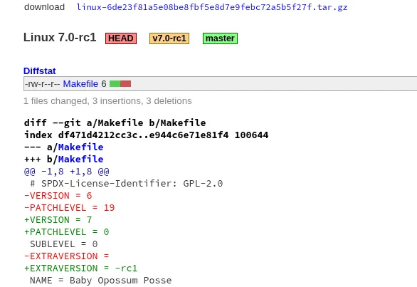 Linux 7.0-rc1 Git tag