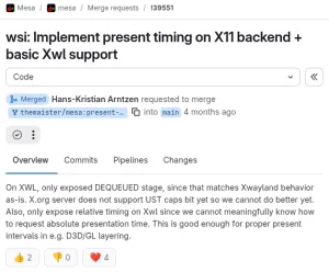 Mesa 26.2 Merges Vulkan Present Timing Support For X11/XWayland