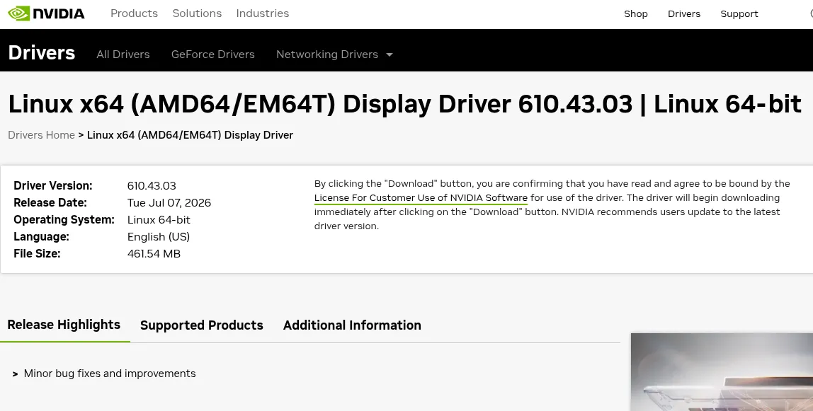 NVIDIA 610.43.03, il driver Linux con fix senza nome: un’incognita per chi fa inference on-prem