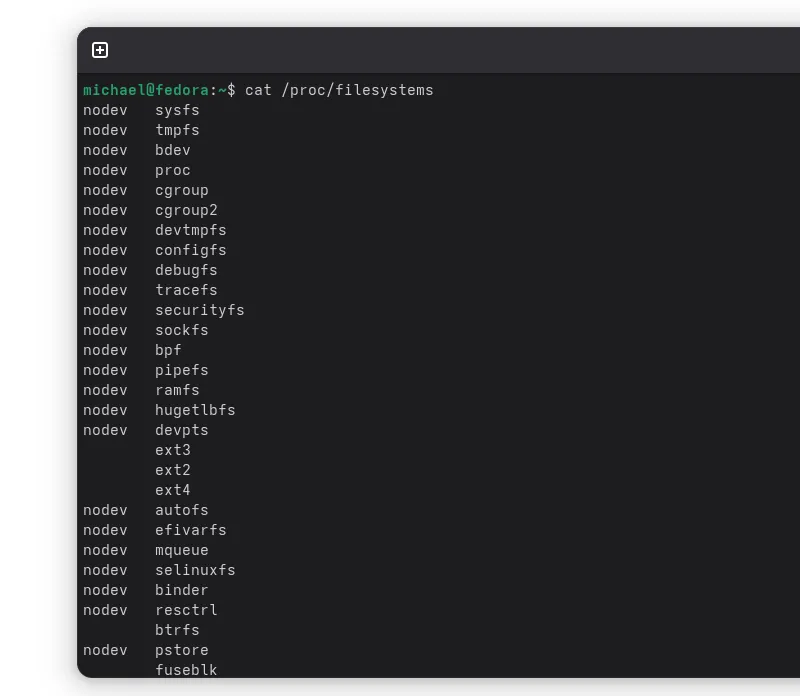 /proc/filesystems output