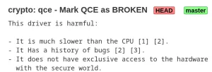 Linux's Qualcomm Crypto Accelerator Driver "Harmful" And Being Disabled: Slower Than CPU, History Of Bugs