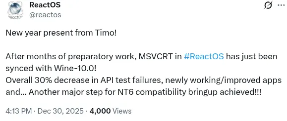 ReactOS 2026 start X