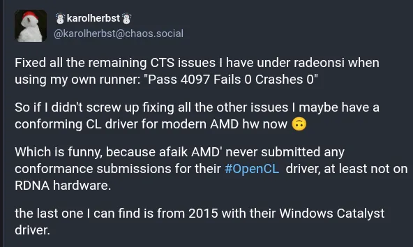 RadeonSI+Rusticl: l'OpenCL 3.0 Open Source per AMD si avvicina alla conformità formale