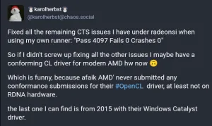 Open-Source RadeonSI+Rusticl Nearing Formal OpenCL 3.0 Conformance
