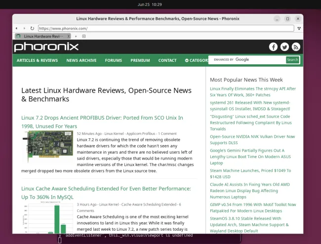 Servo 0.3 rendering Phoronix.com