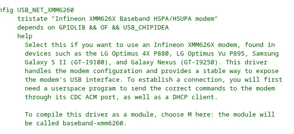 Intel XMM 6260 driver Kconfig