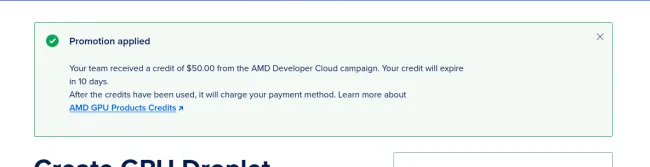 AMD Developer Cloud credits