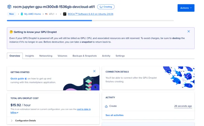 AMD Developer Cloud GPU Droplet