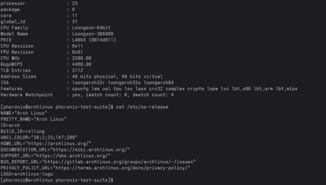 Loongson 3B6000 lscpu on Arch Linux