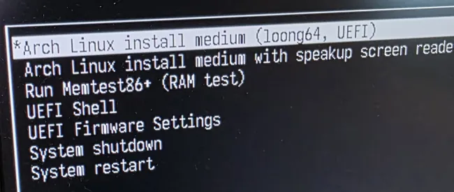 Arch Linux booting on LoongArch