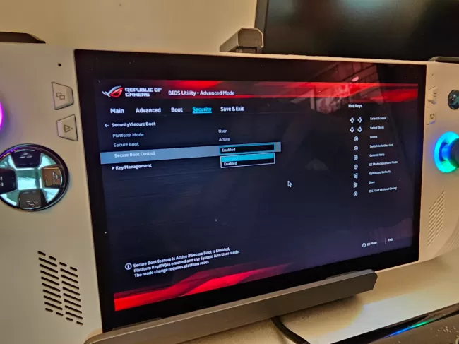 ASUS ROG Ally disabling UEFI Secure Boot