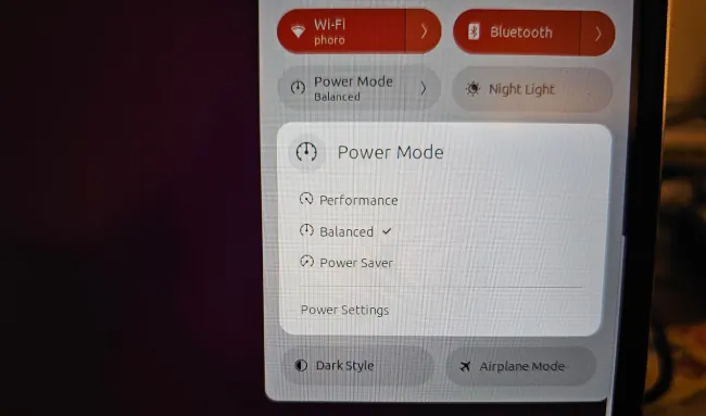 Ubuntu GNOME power mode settings