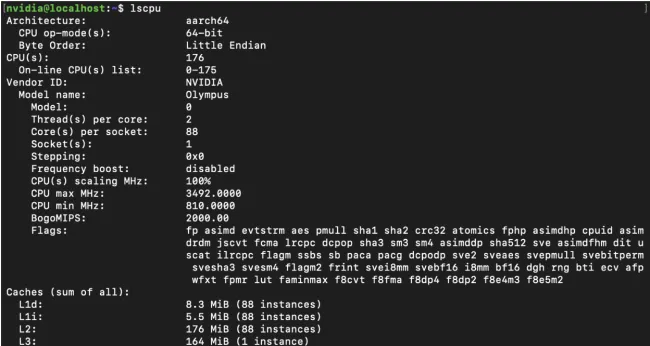 NVIDIA Vera lscpu