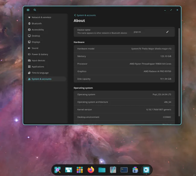 System76 Thelio Major with Pop!_OS 24.04