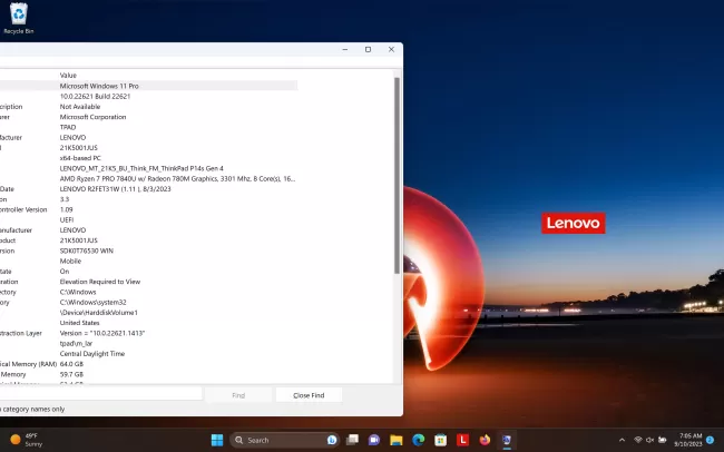 Windows 11 on AMD Ryzen 7 PRO 7840U laptop