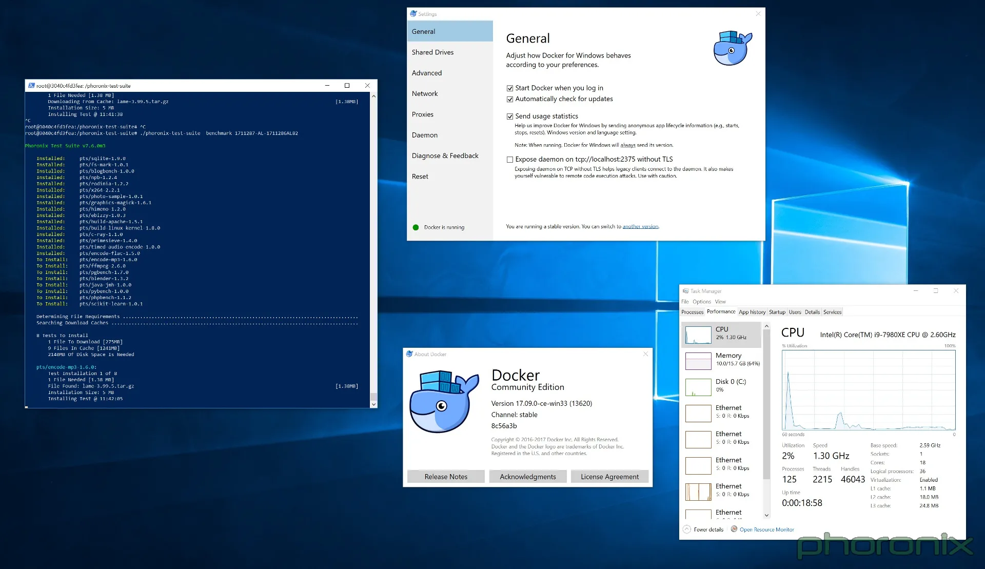  phoronix windows 10 wsl vs docker on windows 10 vs bare metal linux